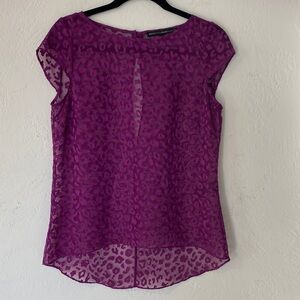 White House Black Market Magenta Sheer Animal Print Blouse